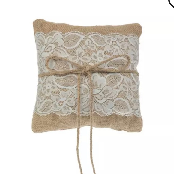 NWT Hobby Lobby His & Hers Burlap & Lace Ring Bearer Pillow - Picture 2 of 4